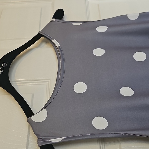 NWT The Tulips Sleeveless Long Peplum Pocketed Gray Polka Dot Dress XXL - Picture 5 of 10